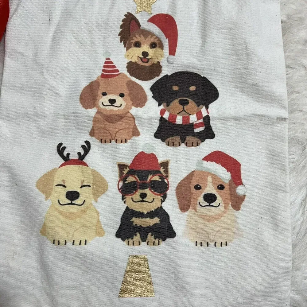 Woven Drawstring Holiday Puppy Dogs Christmas Gift Bag‎ 12